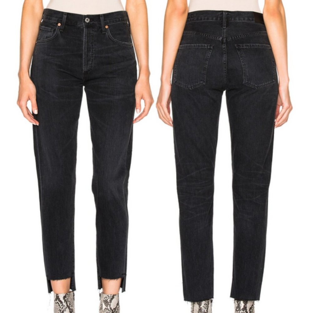 Citizens of Humanity Hi-Lo Classic Fit Straight Leg Faded Black Jeans 25